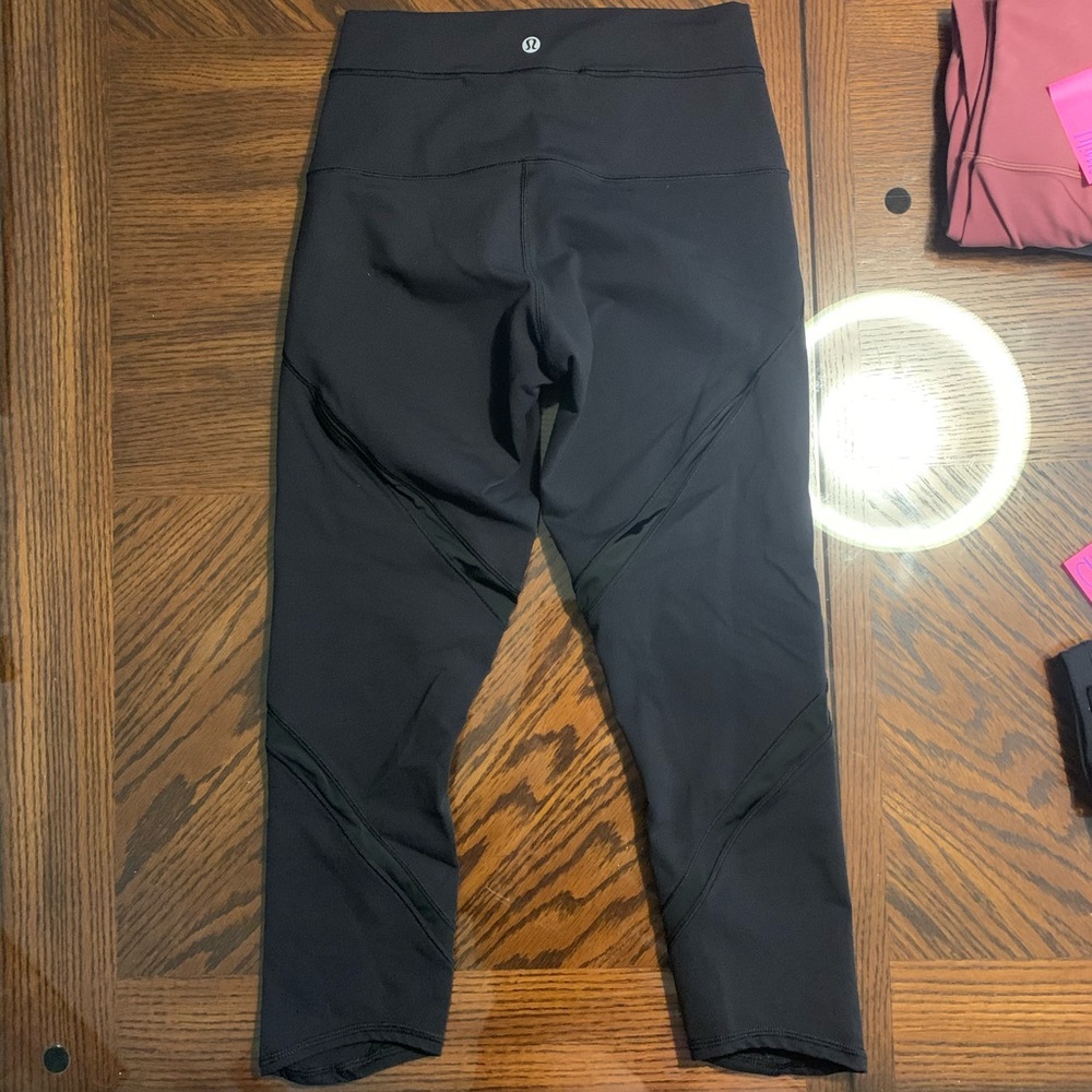 Lululemmon leggings with faux leather detail